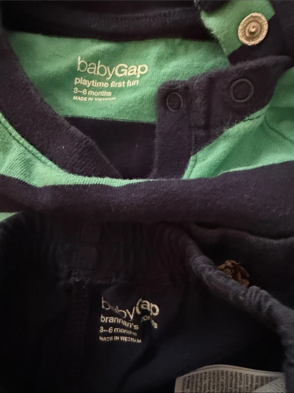 GAP Navy and Green Striped Baby Matching Set baby 3-6 months